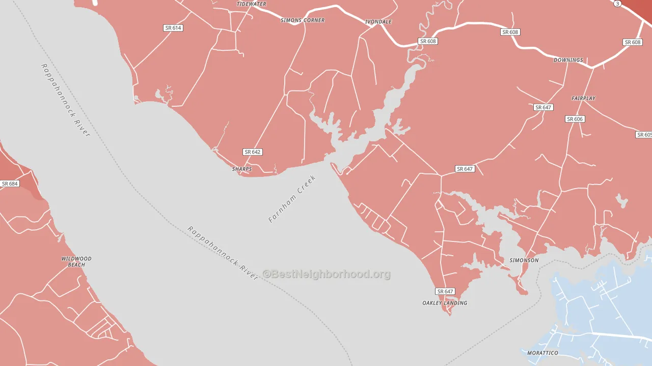Sharps, VA block-group political-lean map