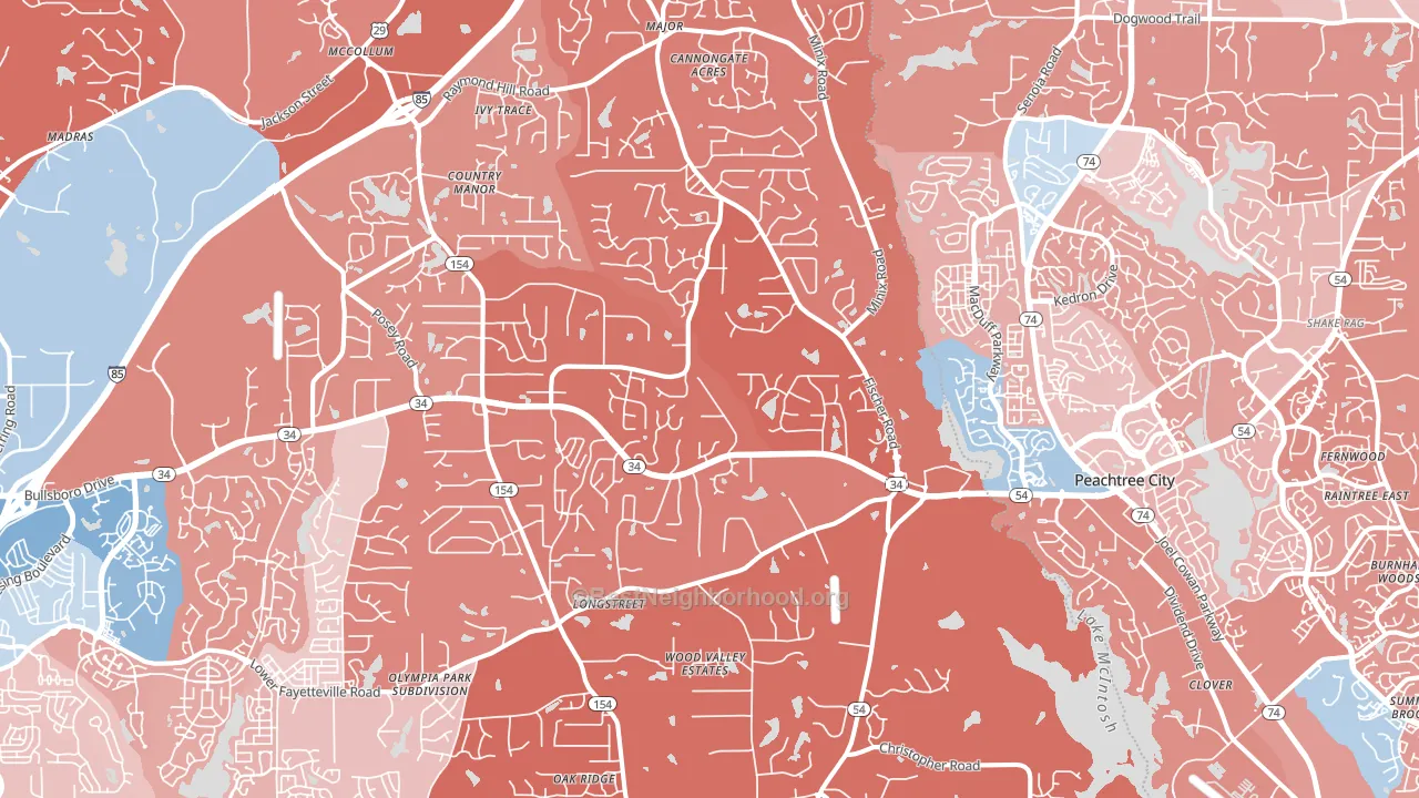 Sharpsburg, GA block-group political-lean map