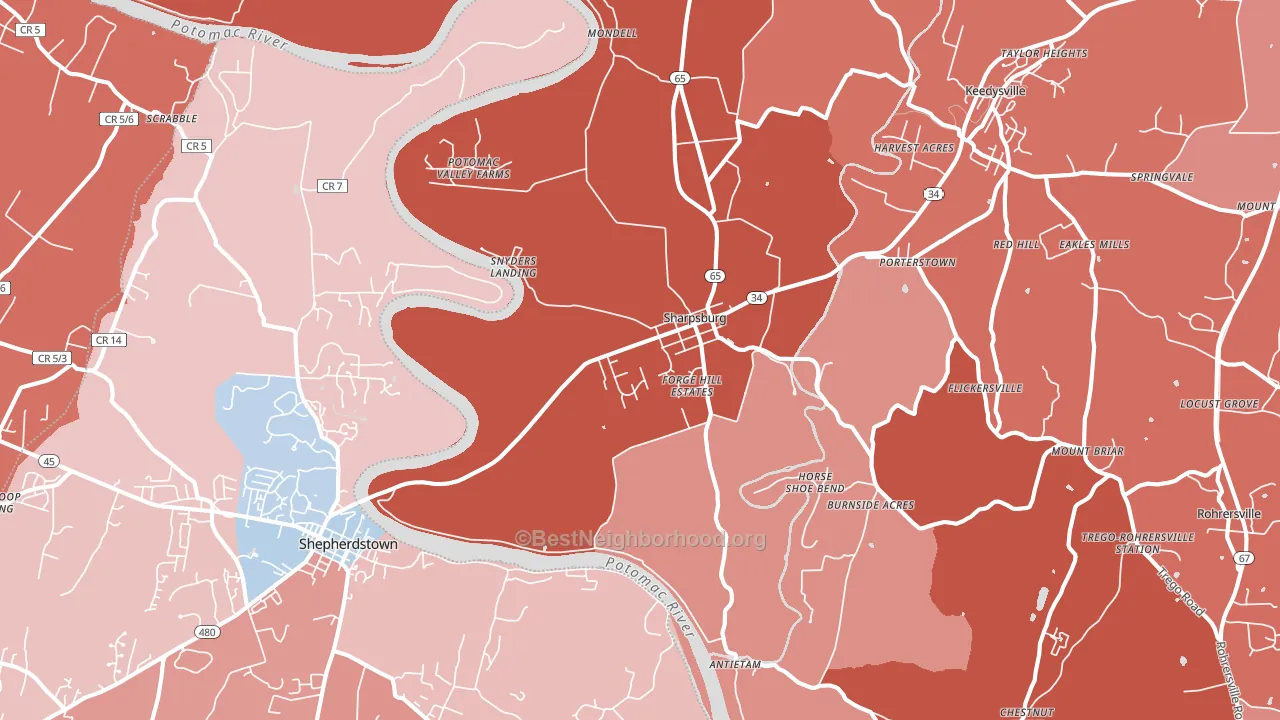 Sharpsburg, MD block-group political-lean map