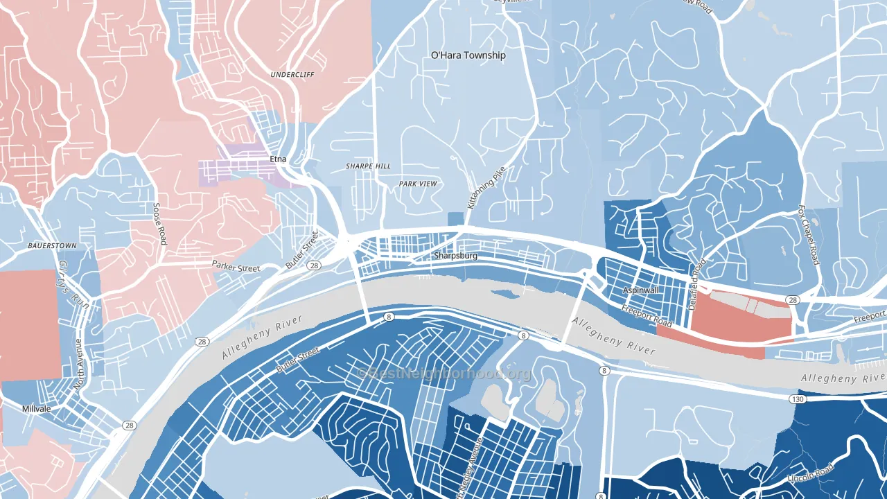 Sharpsburg, PA block-group political-lean map