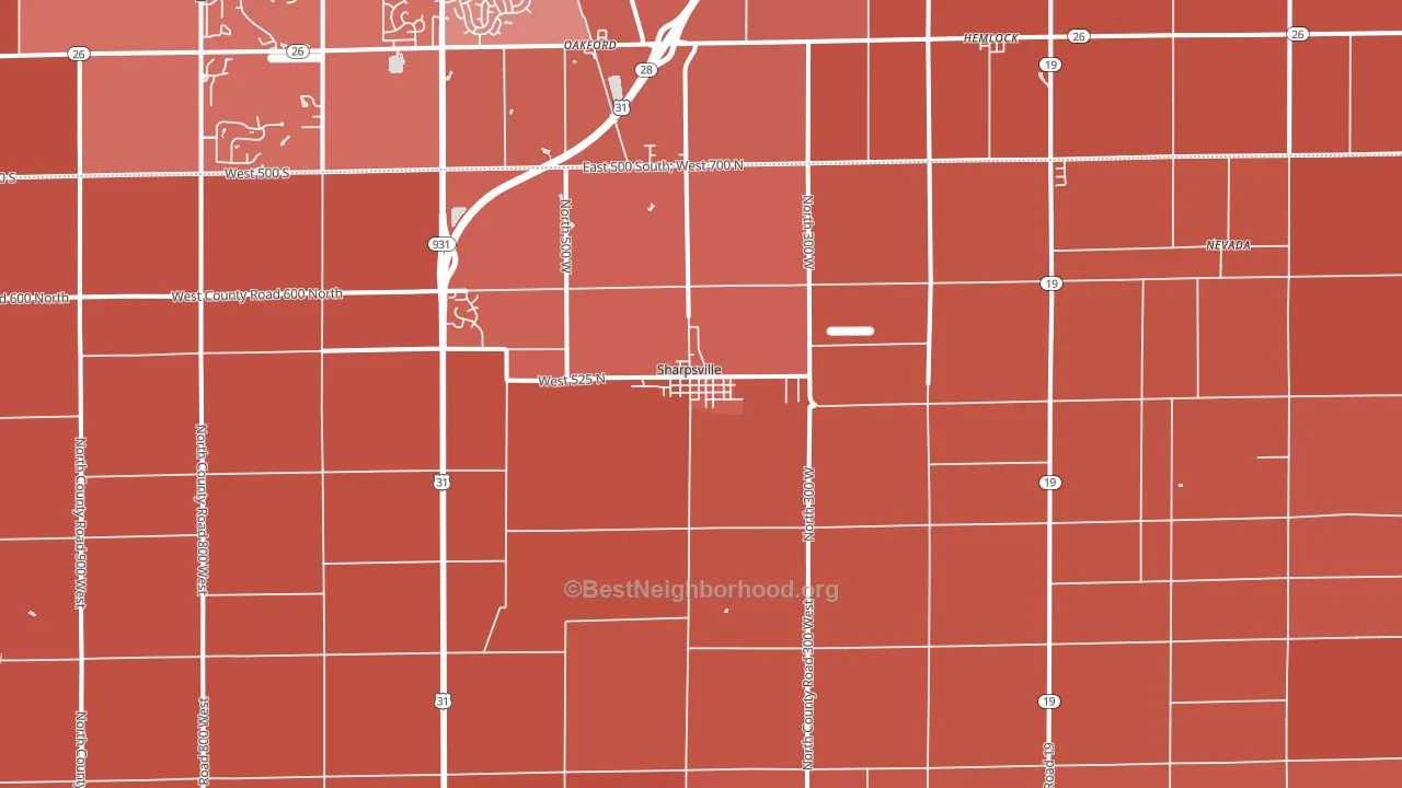 Sharpsville, IN block-group political-lean map