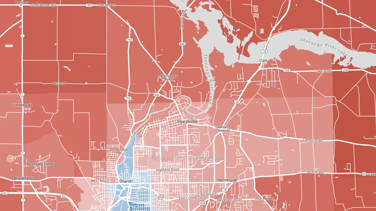 Sharpsville, PA block-group political-lean map