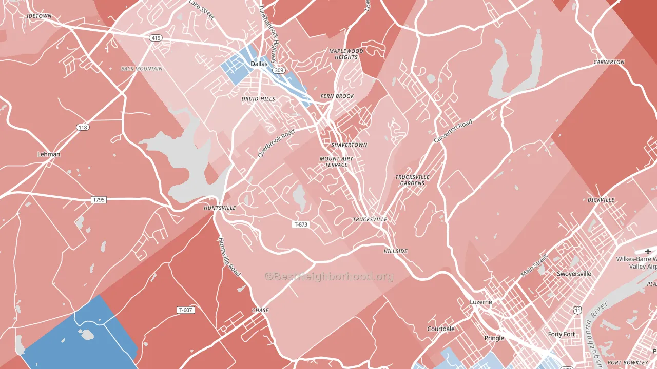 Shavertown, PA block-group political-lean map