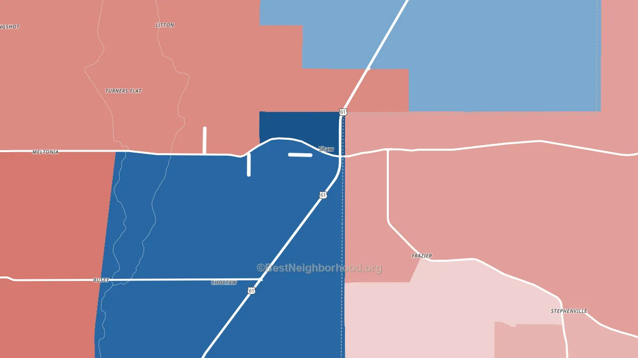 Shaw, MS block-group political-lean map