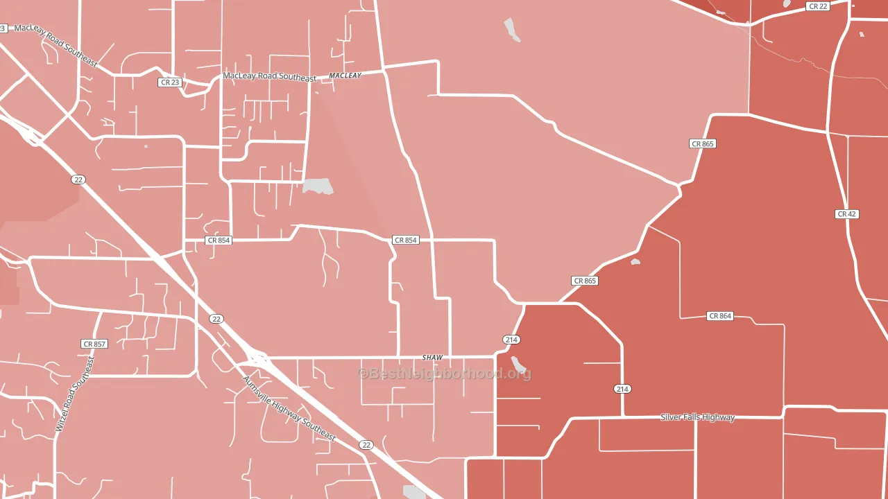 Shaw, OR block-group political-lean map