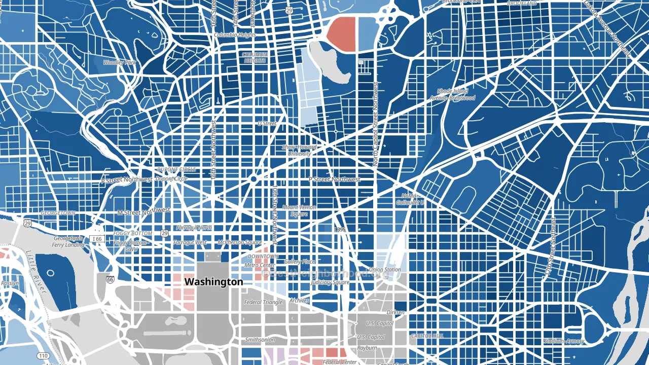 Shaw, Washington, DC block-group political-lean map