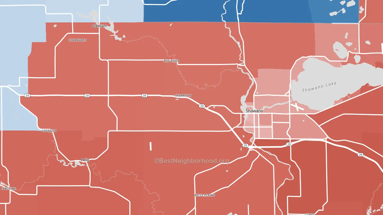 Shawano County, WI block-group political-lean map