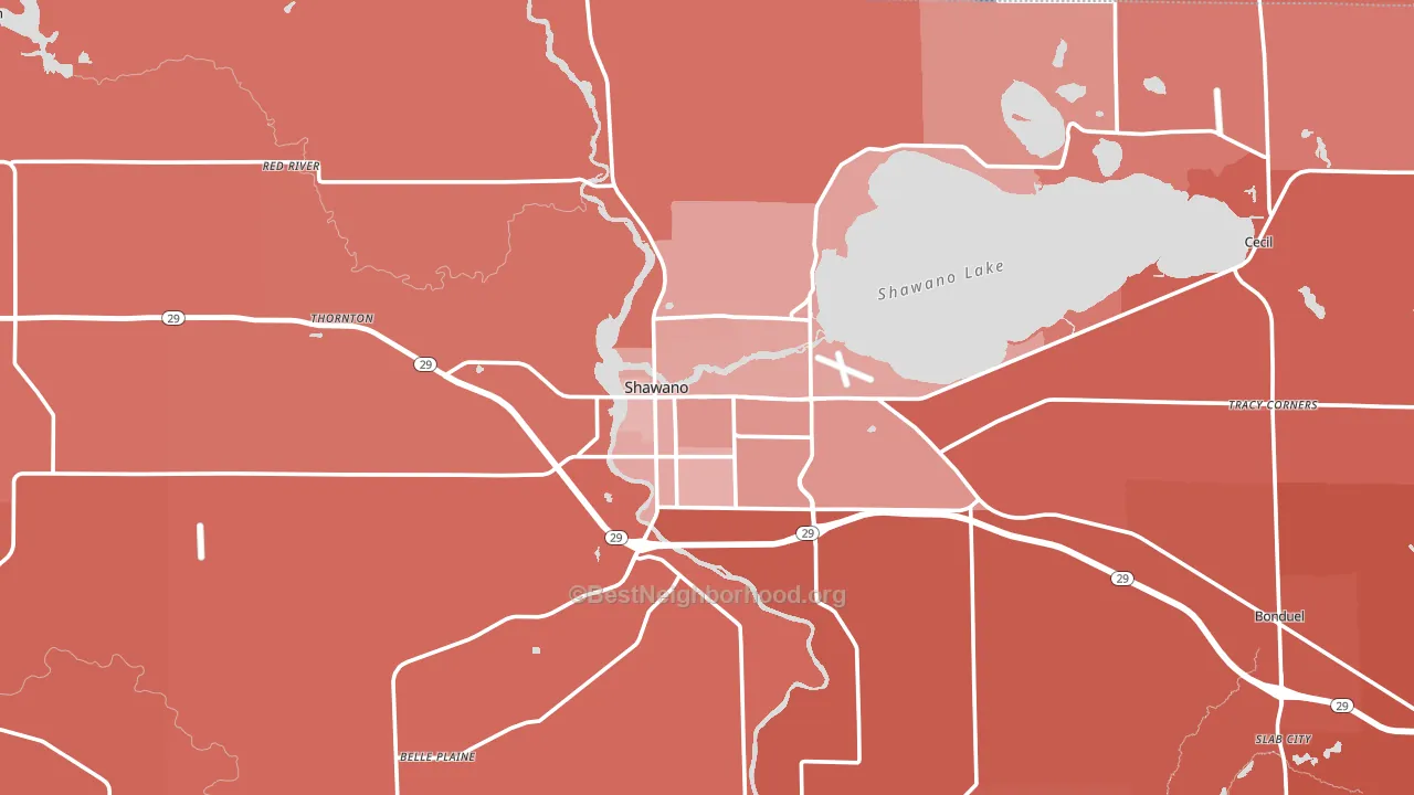 Shawano, WI block-group political-lean map