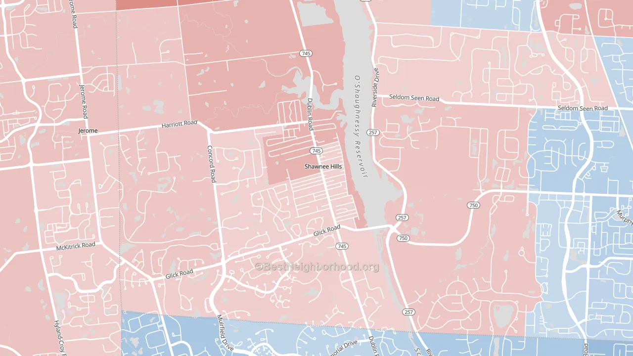 Shawnee Hills, OH block-group political-lean map