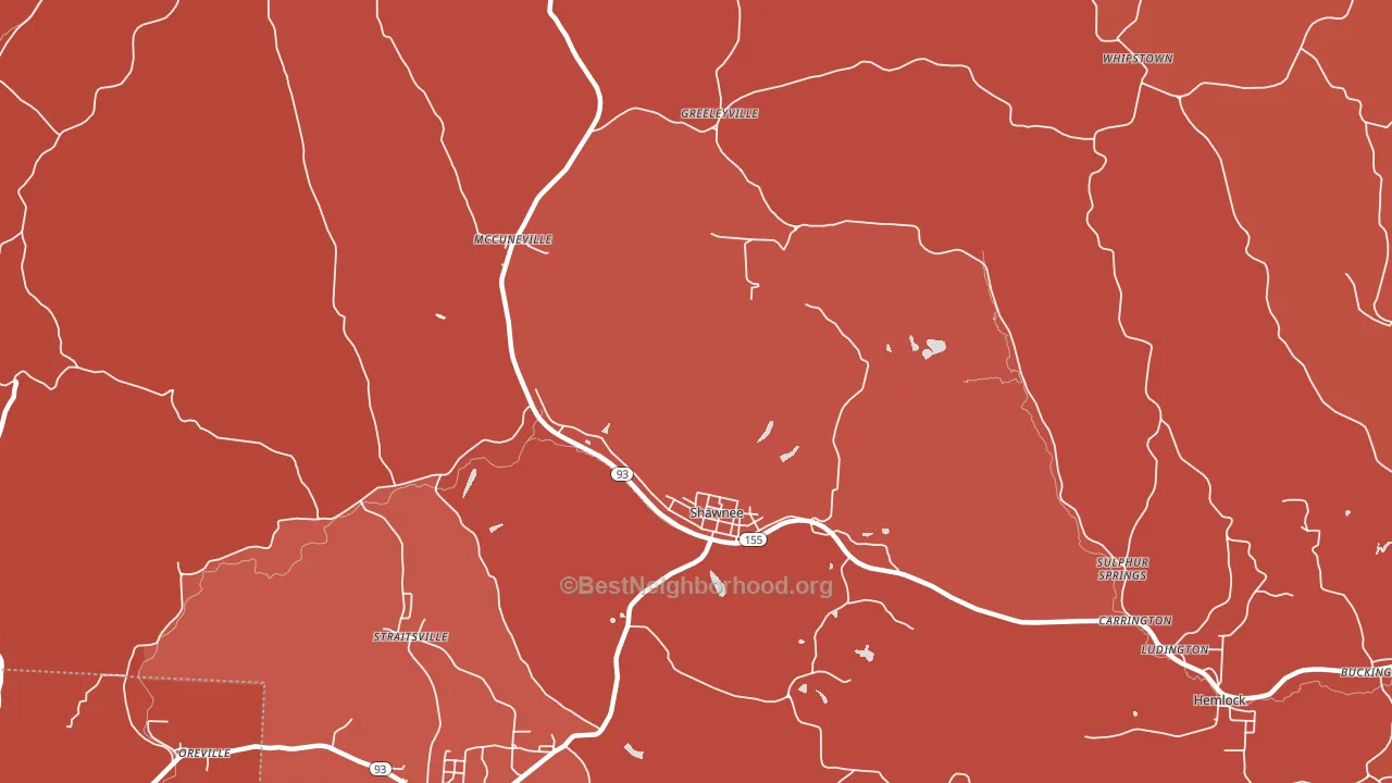 Shawnee, OH block-group political-lean map