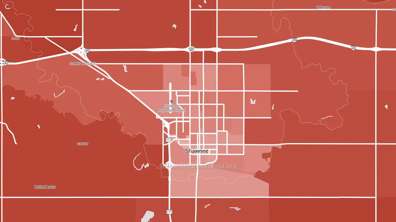 Shawnee, OK block-group political-lean map