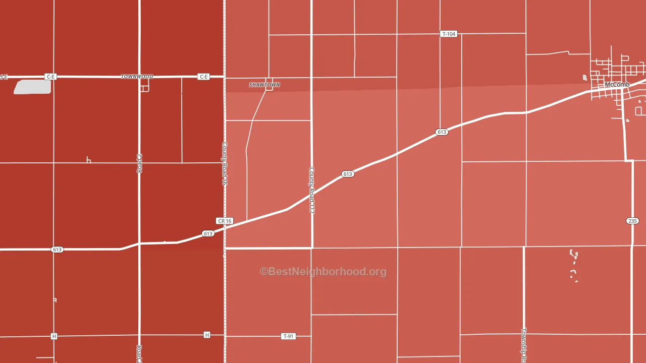 Shawtown, OH block-group political-lean map