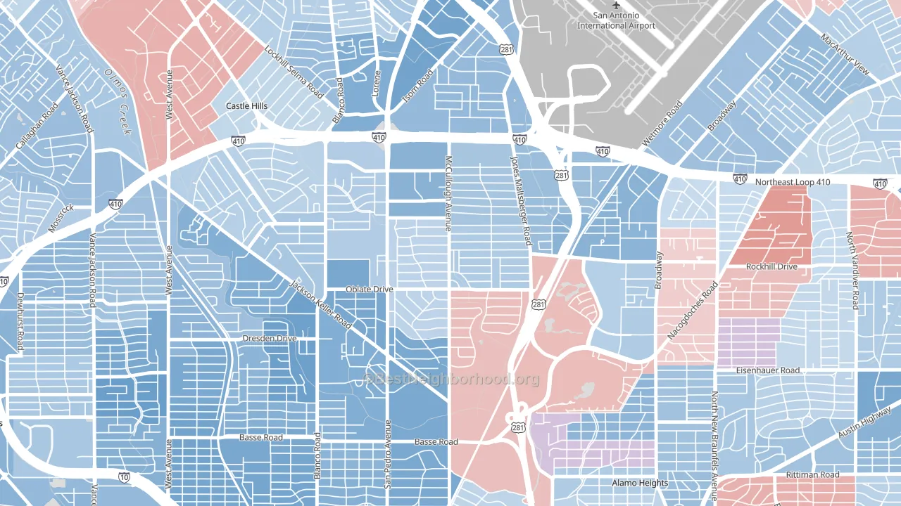 Shearer Hills-Ridgeview, San Antonio, TX block-group political-lean map