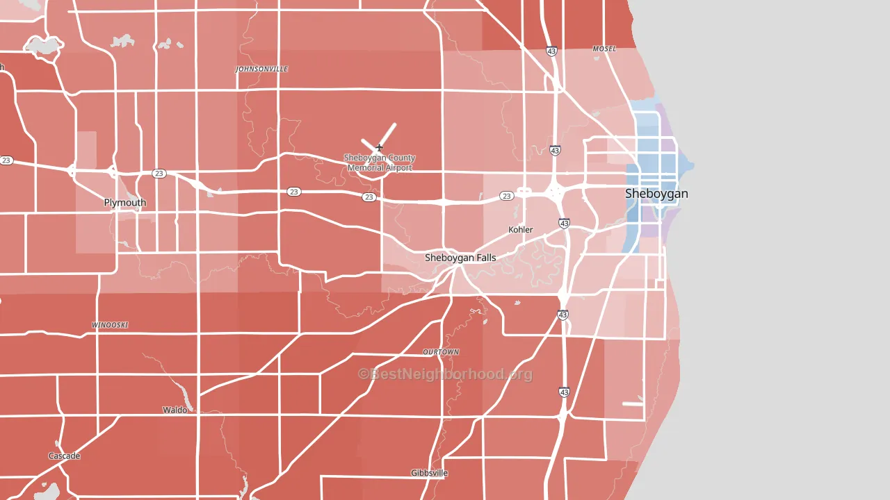 Sheboygan County, WI block-group political-lean map
