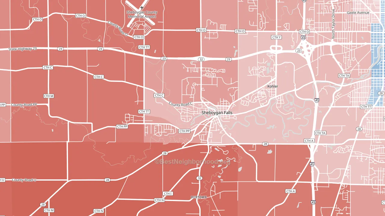 Sheboygan Falls, WI block-group political-lean map