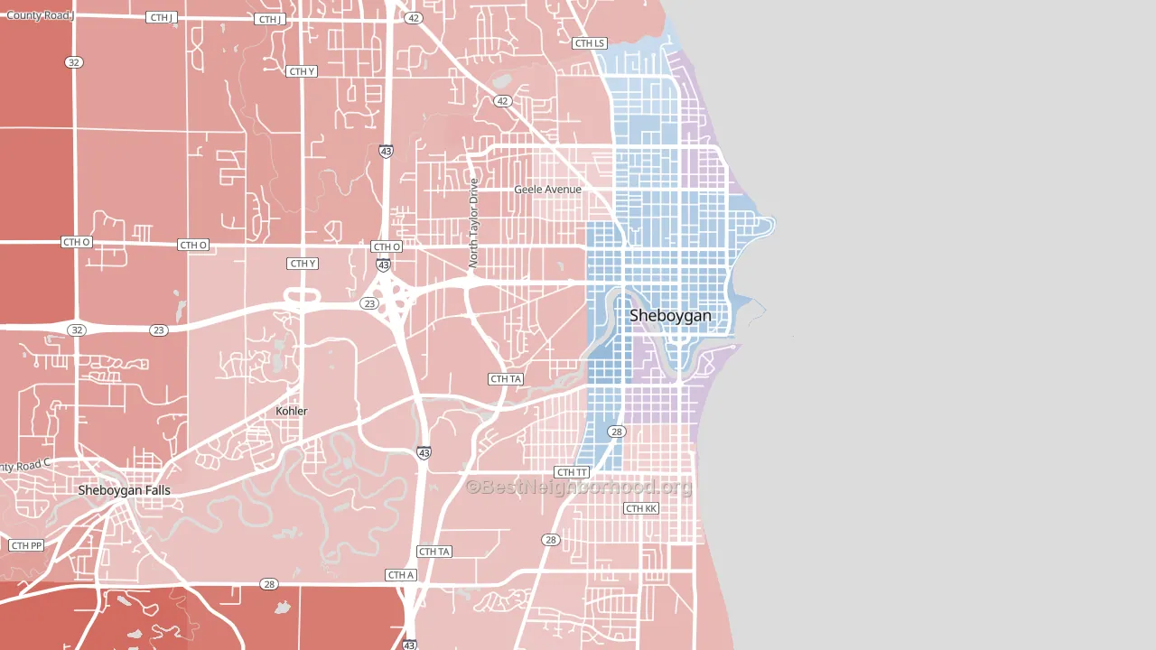 Sheboygan, WI block-group political-lean map