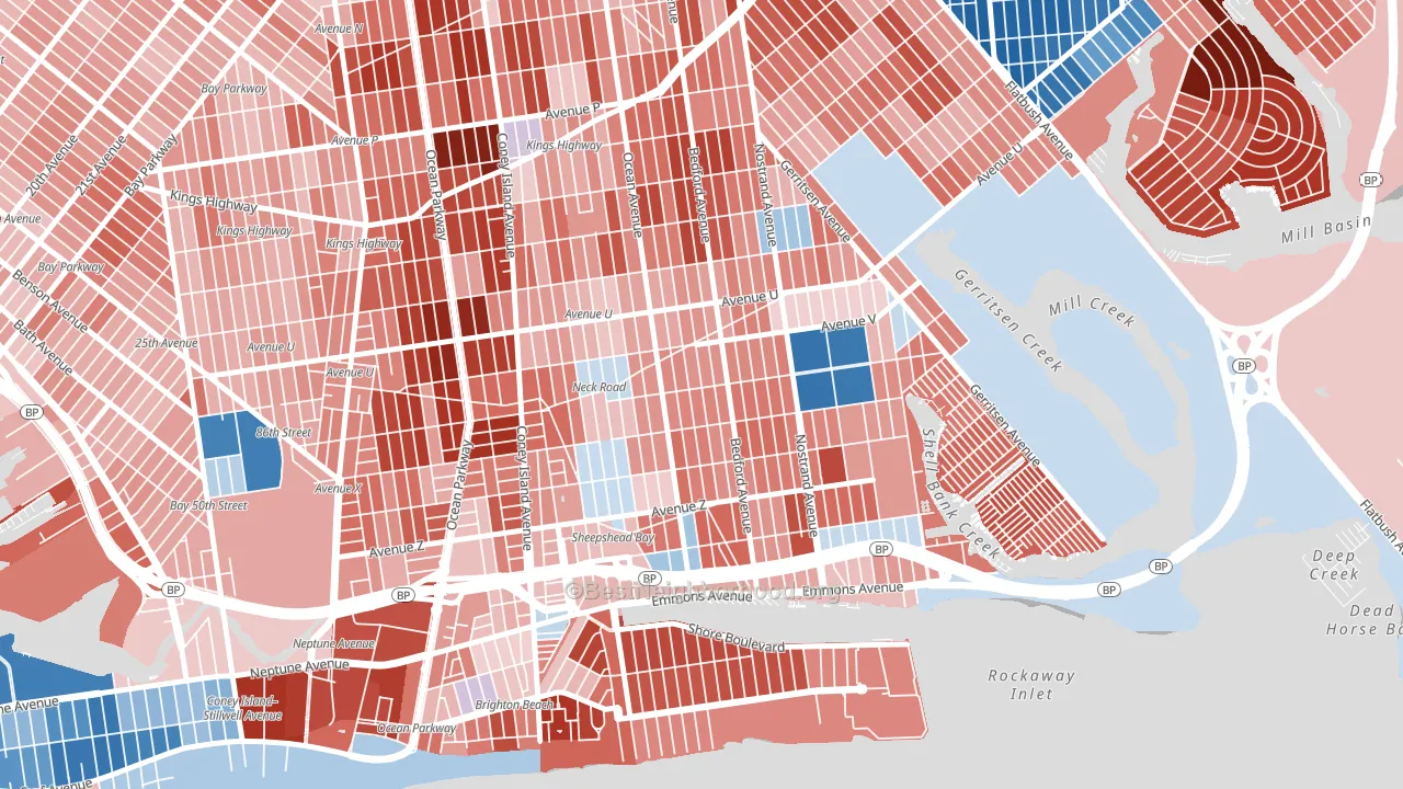 Sheepshead Bay, Brooklyn, NY block-group political-lean map
