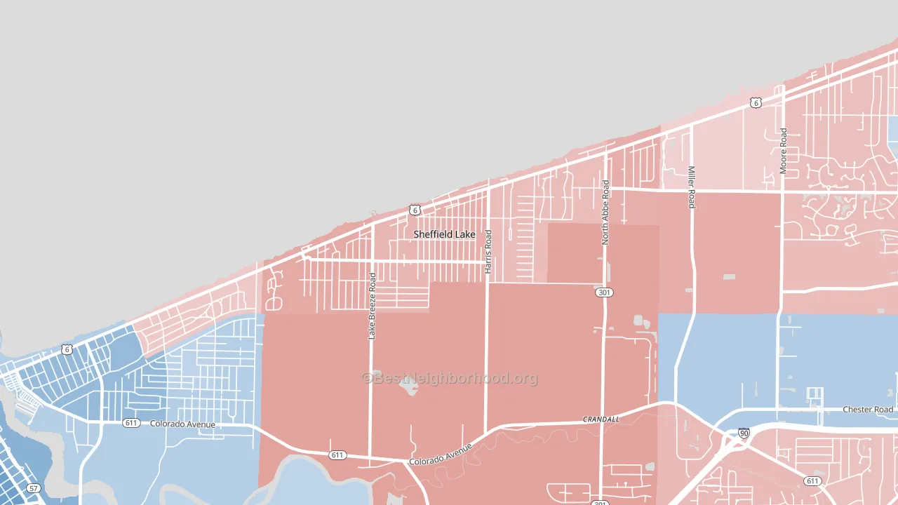 Sheffield Lake, OH block-group political-lean map