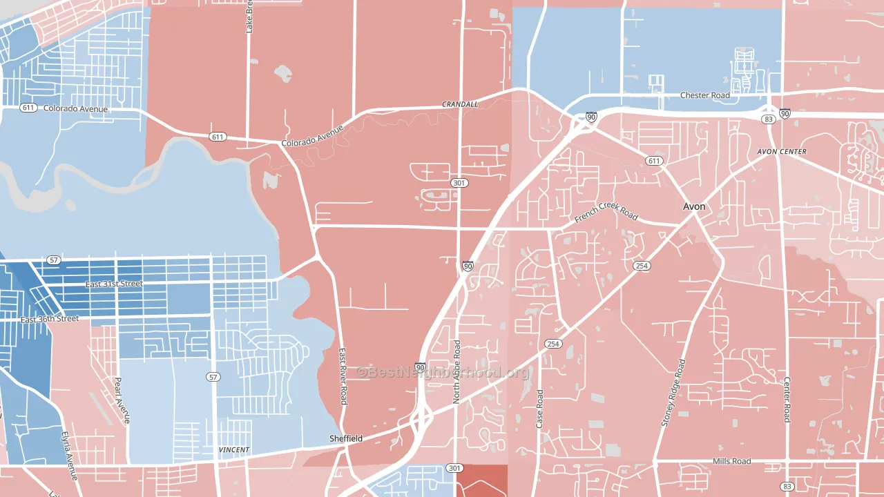 Sheffield, OH block-group political-lean map