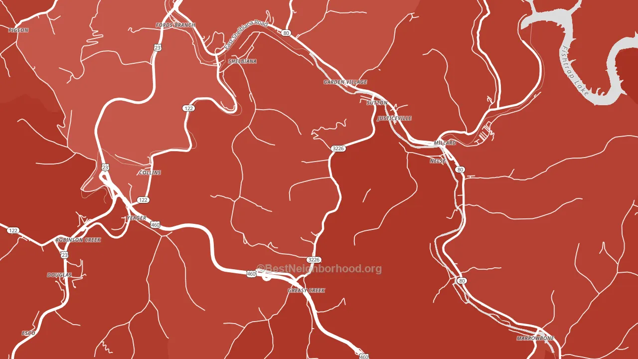 Shelbiana, KY block-group political-lean map
