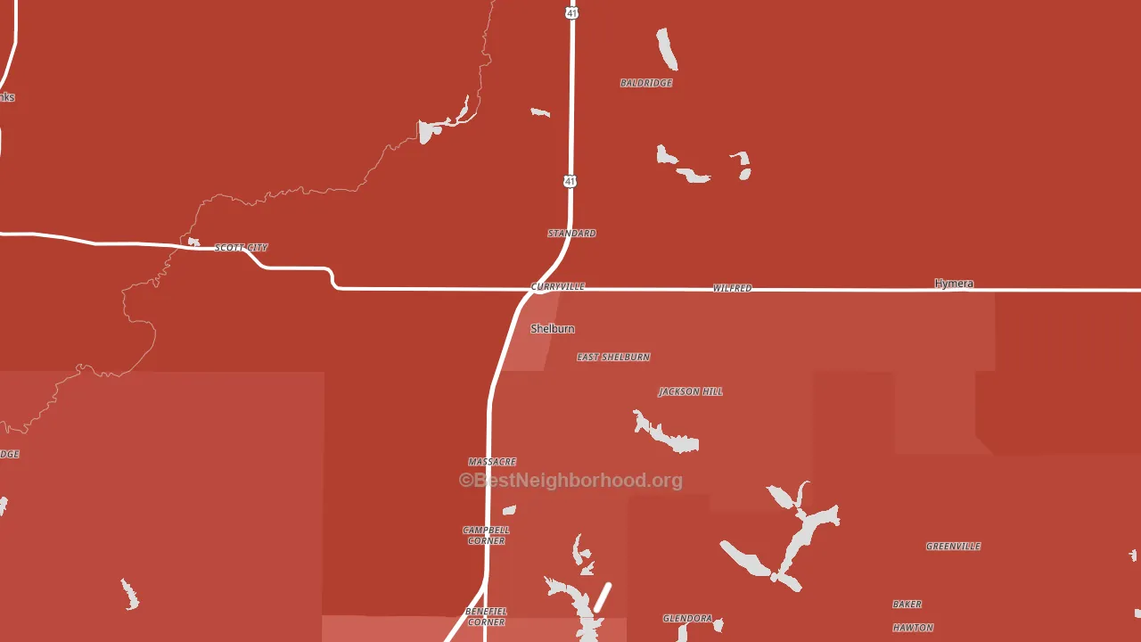 Shelburn, IN block-group political-lean map