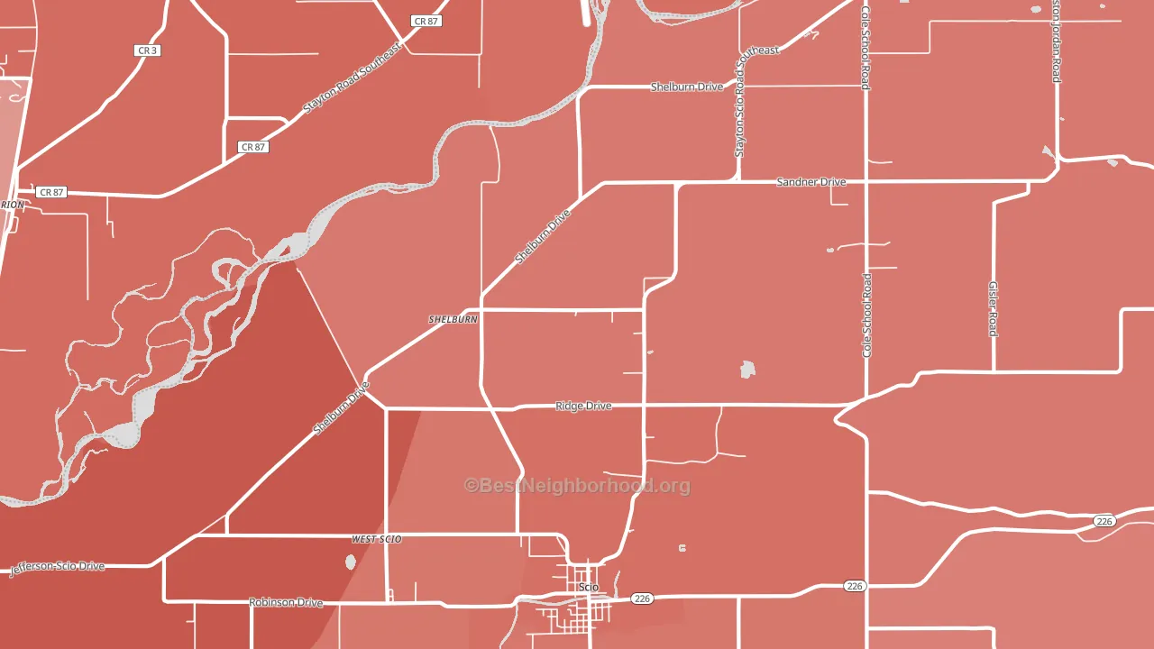 Shelburn, OR block-group political-lean map