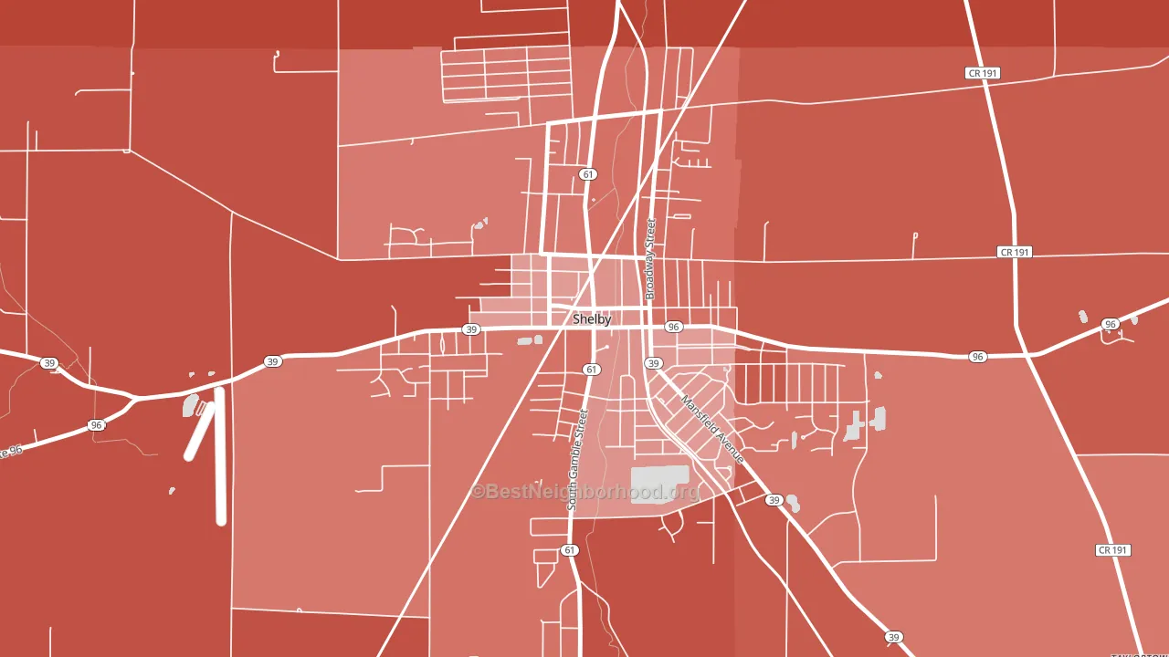 Shelby Center Historic District, Shelby, OH block-group political-lean map