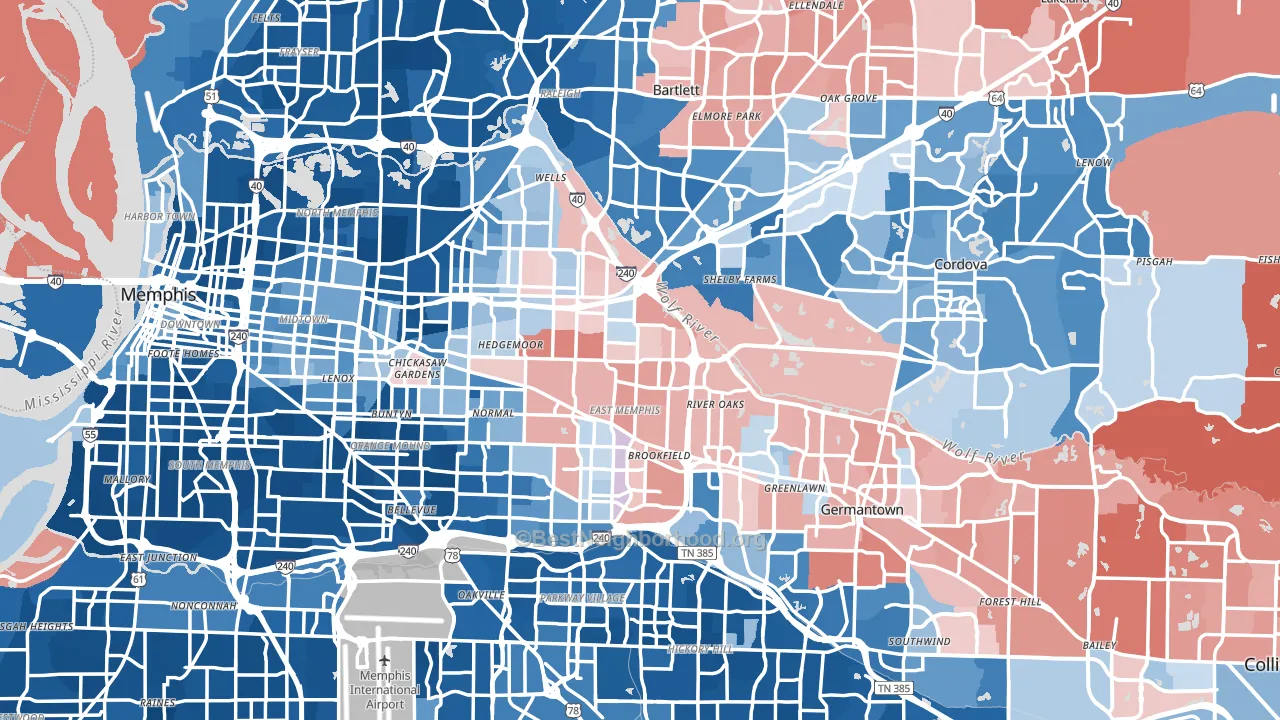 Shelby County, TN block-group political-lean map