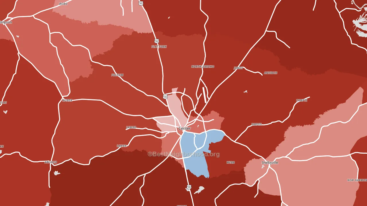 Shelby County, TX block-group political-lean map