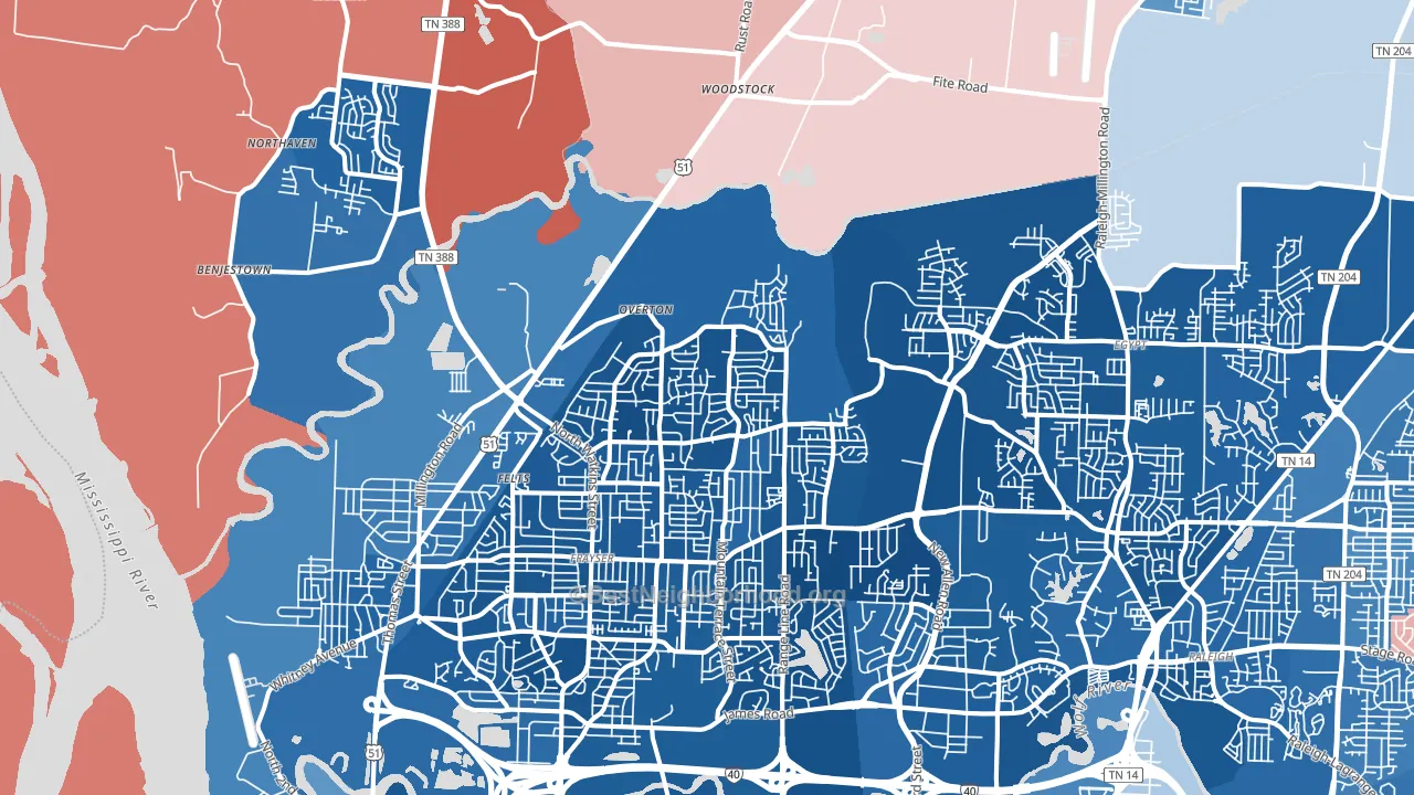 Shelby Forest-Frayser, Memphis, TN block-group political-lean map