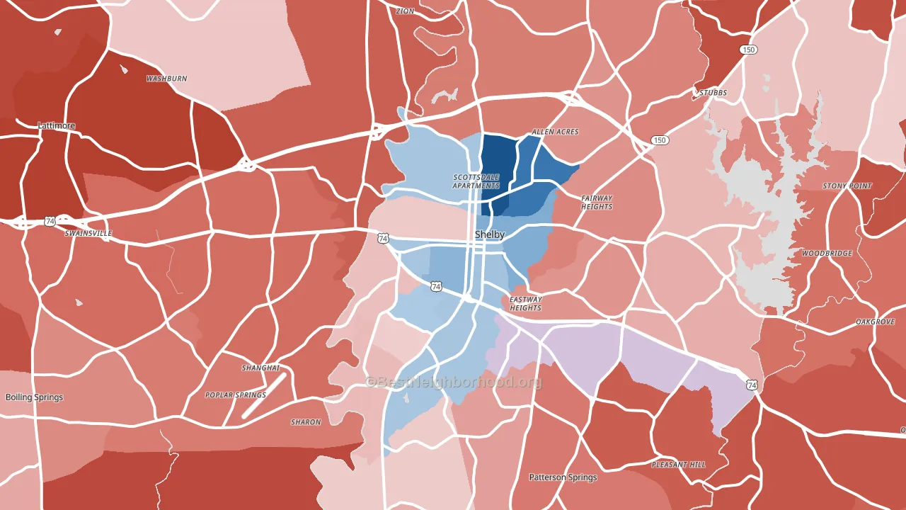 Shelby, NC block-group political-lean map