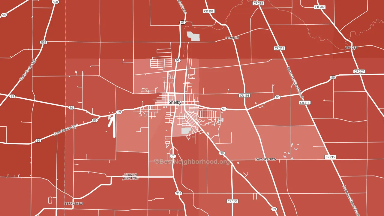 Shelby, OH block-group political-lean map
