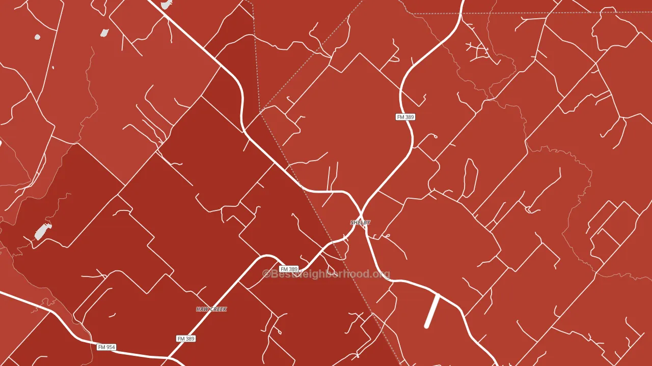 Shelby, TX block-group political-lean map