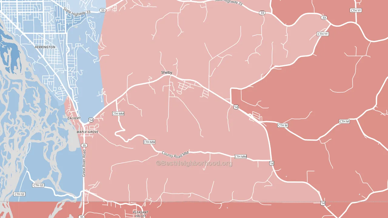 Shelby, WI block-group political-lean map