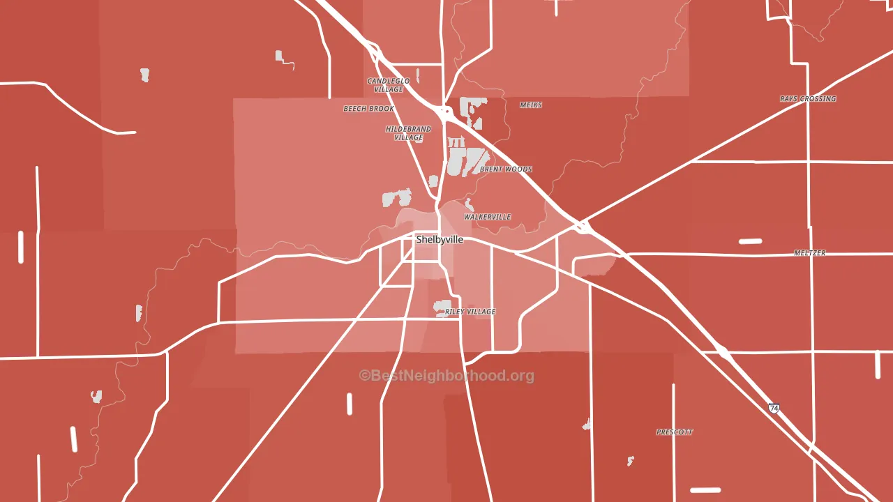 Shelbyville, IN block-group political-lean map