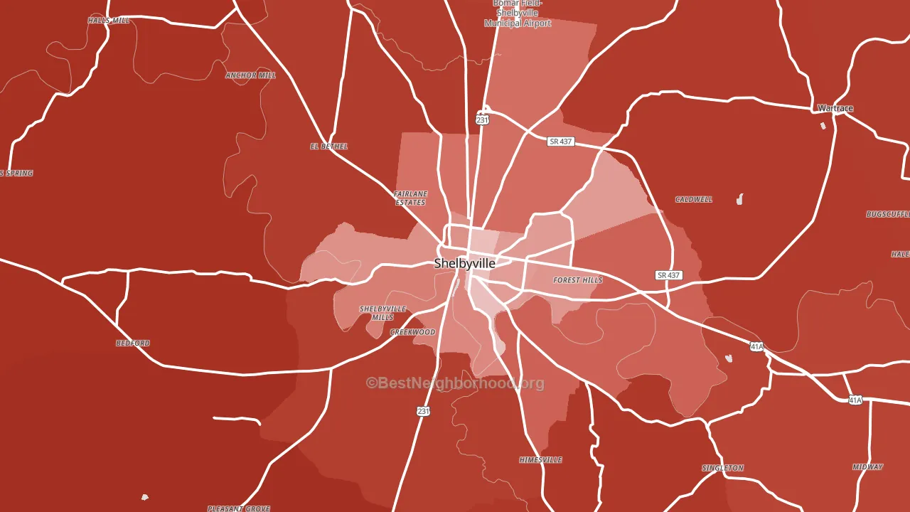 Shelbyville, TN block-group political-lean map