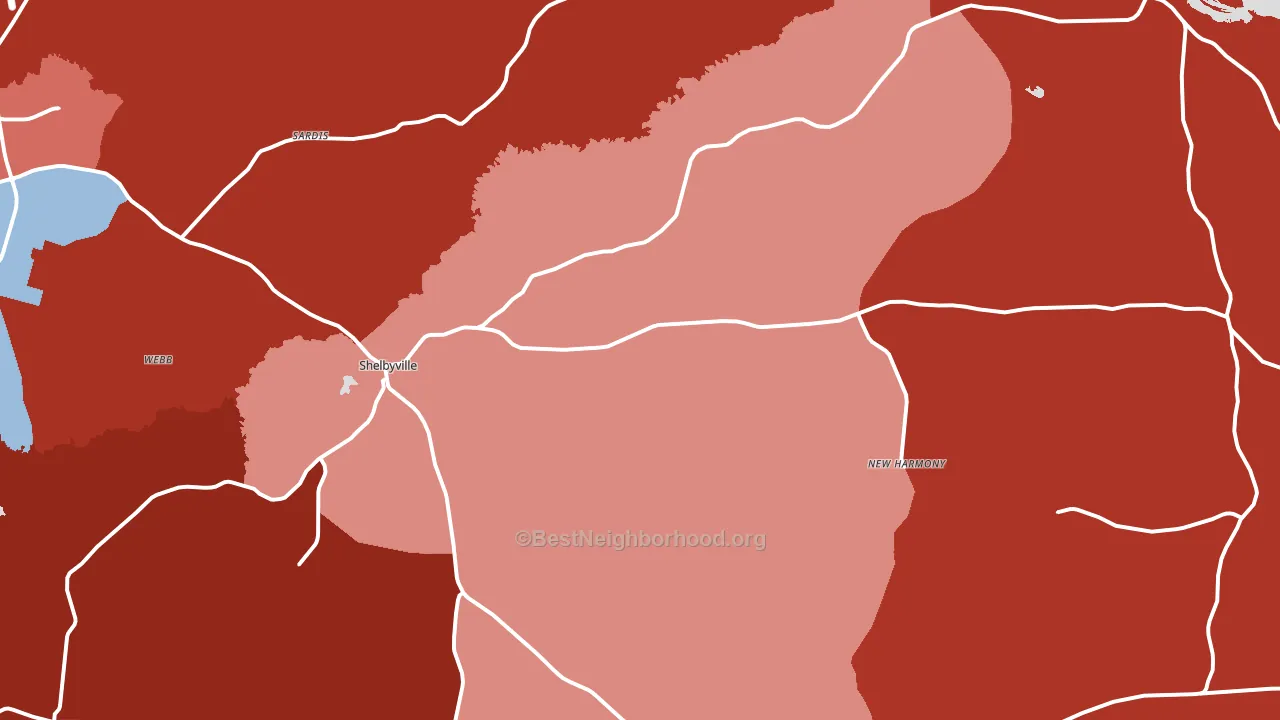 Shelbyville, TX block-group political-lean map