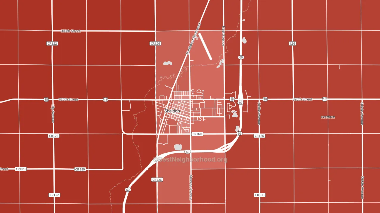 Sheldon, IA block-group political-lean map