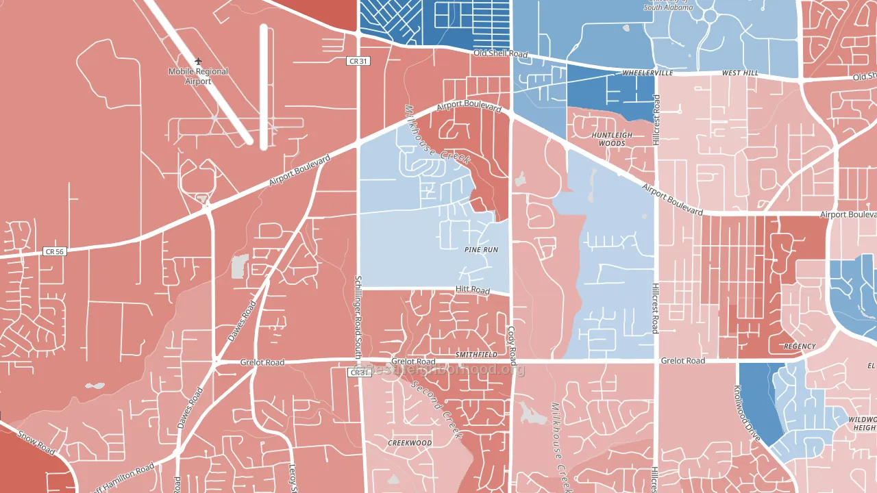 Sheldon, Mobile, AL block-group political-lean map