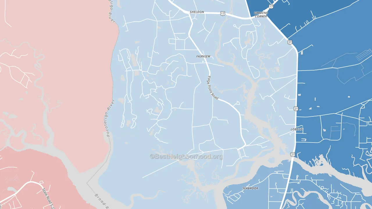 Sheldon, SC block-group political-lean map