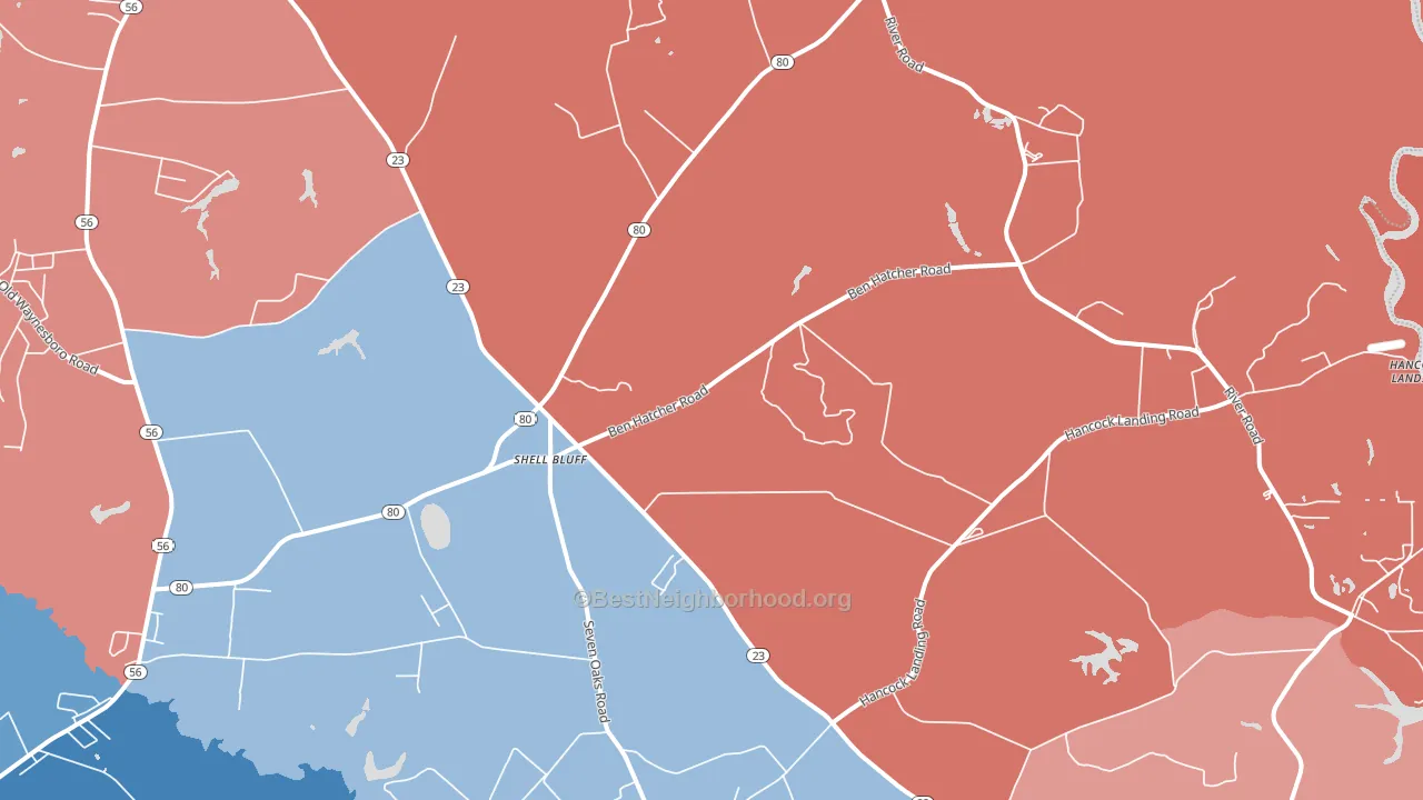 Shell Bluff, GA block-group political-lean map