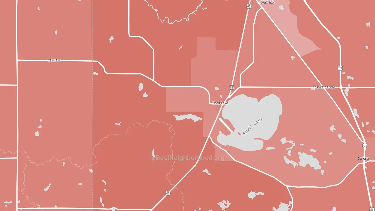 Shell Lake, WI block-group political-lean map