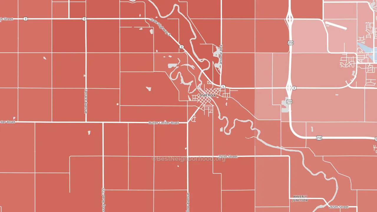 Shell Rock, IA block-group political-lean map