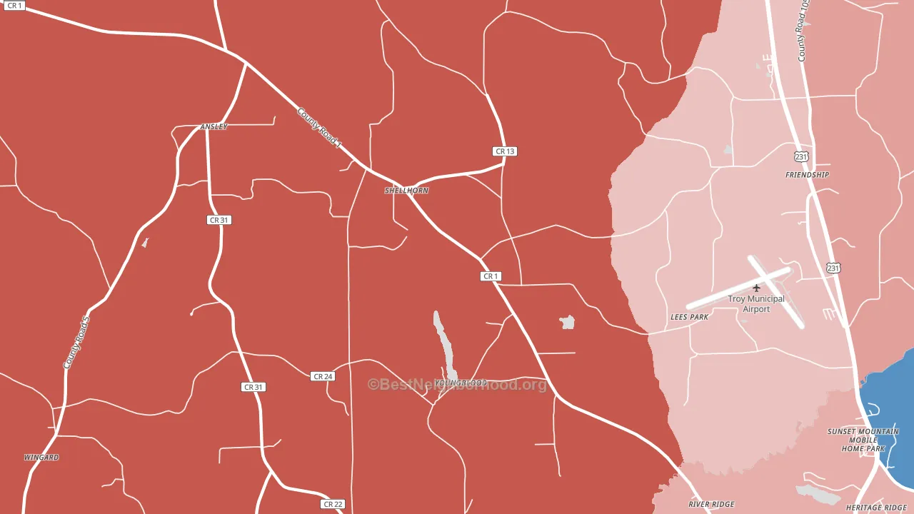 Shellhorn, AL block-group political-lean map
