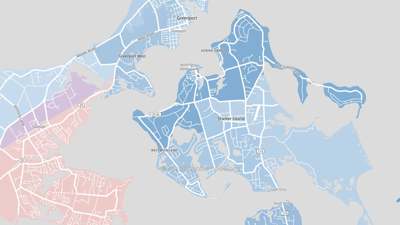 Shelter Island Heights, NY block-group political-lean map