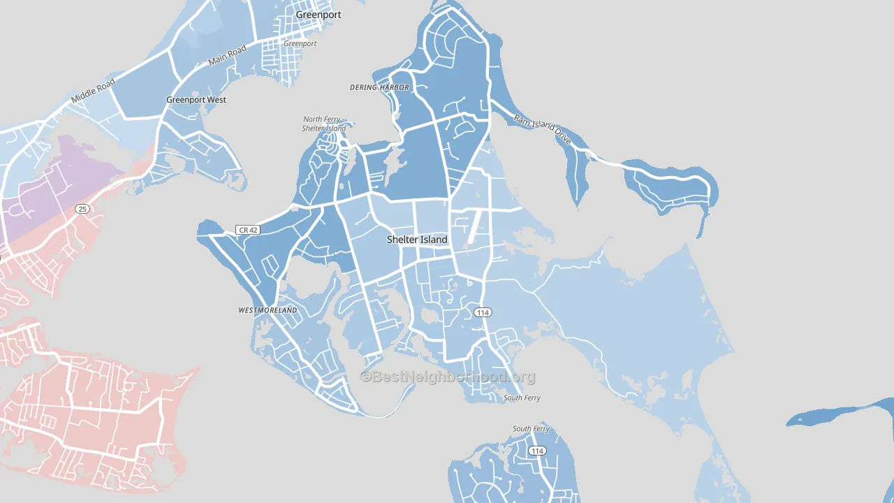 Shelter Island, NY block-group political-lean map
