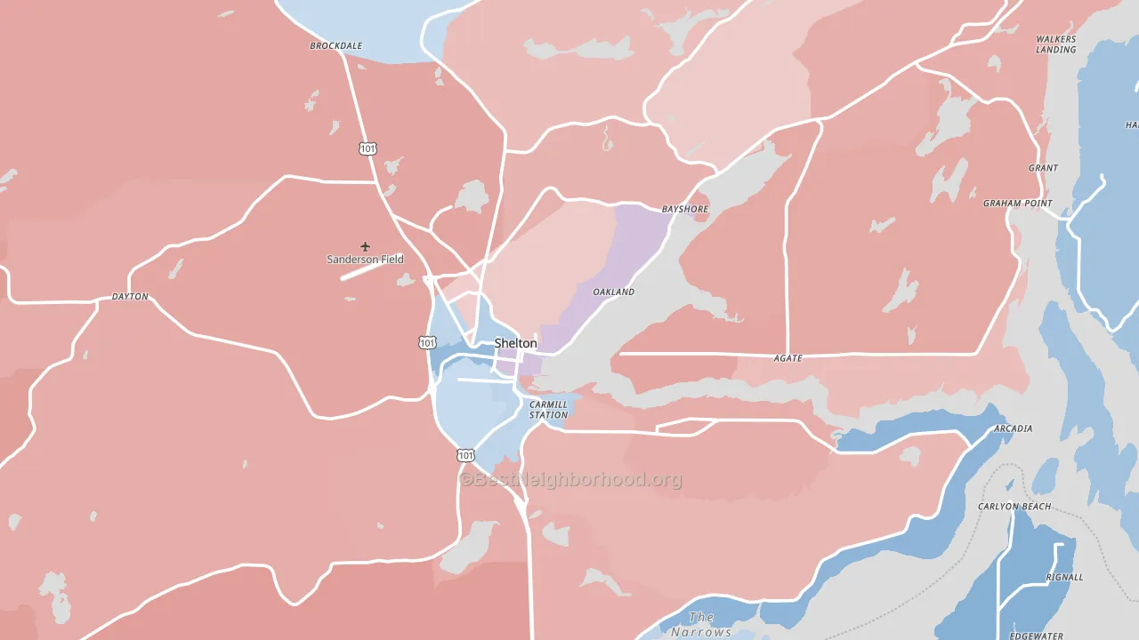 Shelton, WA block-group political-lean map