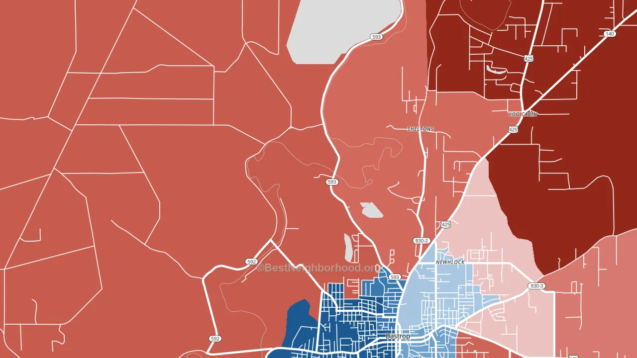 Sheltons, LA block-group political-lean map