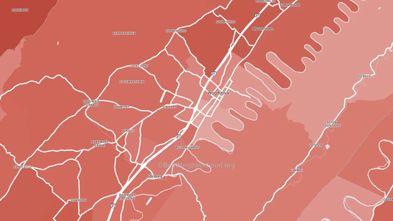 Shenandoah County, VA block-group political-lean map