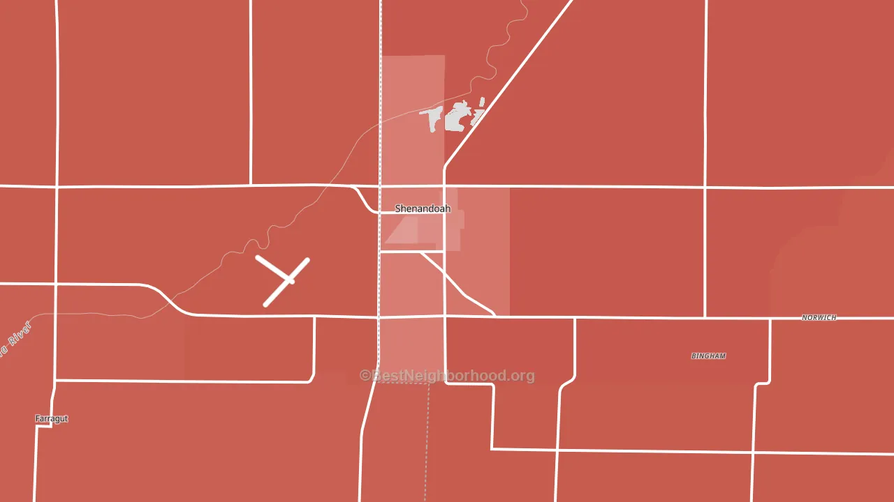 Shenandoah, IA block-group political-lean map